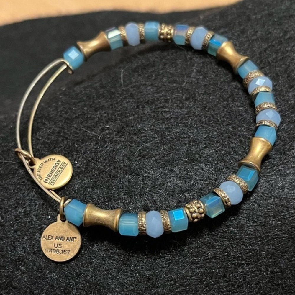 Alex and Ani Gold and Blue Beaded Bracelet